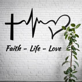 DUBLEZ | Autocolant creștin din lemn - Faith, Life, Love