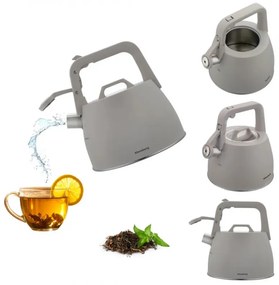 Ceainic cu fluier Klausberg KB 7916, 2.5 l, Maner izolat termic, Inductie, Gri