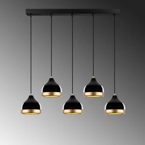 Lustră suspendată pe cablu YILDO, 5xE27/40W/230V, negru/auriu