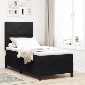 vidaXL Pat box spring cu saltea, negru, 80x200 cm, catifea