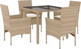 vidaXL Set mobilier de grădină cu perne 5 piese bej poliratan & sticlă