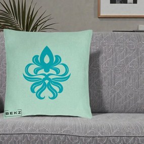 Perna Decorativa Ornament Turcoaz Fleur de Lis, 40x40 cm, Verde Menta, Husa Detasabila, Perna Inclusa, BEKZ®