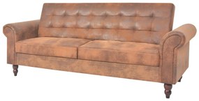 Canapea extensibila cu brate, velur artificial, maro