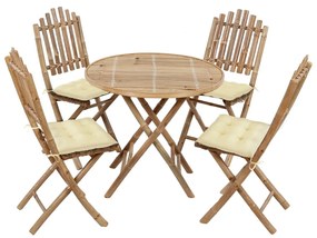 vidaXL Set mobilier de exterior pliabil, cu perne, 5 piese, bambus