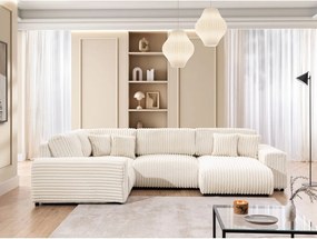 Colțar crem cu tapițerie din catifea reiată (cu colț pe partea stângă/în formă de "U") Justin – Ropez