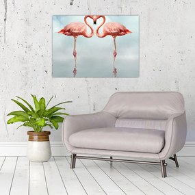 Tablou pe sticlă cu doi flamingo (70x50 cm)