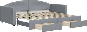 vidaXL Pat de zi cu extensie și sertare, gri deschis, 90x200 cm textil