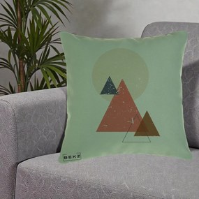 Perna Decorativa Geometric Munti si Soare, 40x40 cm, Verde, Husa Detasabila, Perna Inclusa, BEKZ®
