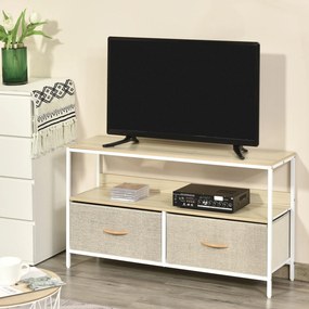 HOMCOM Mobilier pentru Televizor de 47" cu Sertare Pliabile din Material Textil și Raft, 98x29x56 cm, Lemn Natural | Aosom Romania
