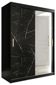 Dulap de haine 150 cm Marbelo T2 (mat negru + marmură neagră). 1064589