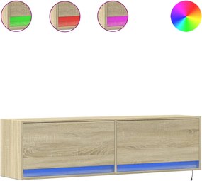vidaXL Comodă TV de perete cu lumini LED, stejar sonoma, 140x31x38 cm