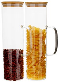 TEMPO-KONDELA TREVIA, borcane din sticlă, set de 2, cu mâner, sticlă/bambus