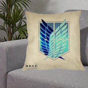 Perna Personalizata Attack on Titan Wings of Freedom, 40x40 cm, Crem, Husa Detasabila, Perna Inclusa, BEKZ®