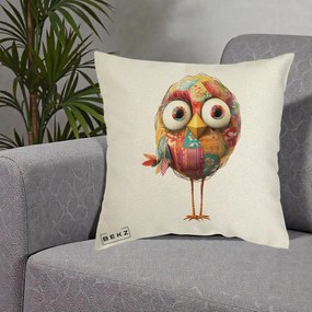 Perna Decorativa Pasare Patchwork cu Gene Lungi, 40x40 cm, Ecru, Husa Detasabila, Perna Inclusa, BEKZ®