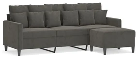 3153472 vidaXL Canapea cu 3 locuri și taburet, gri închis, 180 cm, catifea