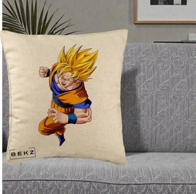 Perna Personalizata Dragon Ball Goku Super Saiyan 2 Lupta, 40x40 cm, Bej, Husa Detasabila, Perna Inclusa, BEKZ®