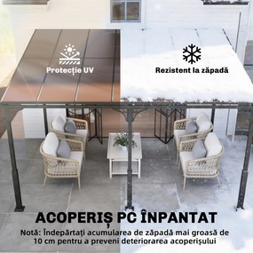 Outsunny Pergolă Adosată 4x3 m cu Acoperiș din Policarbonat, Foișor din Metal și Aluminiu cu Șuruburi, pentru Exterior, Terasă și Grădină, Protecție UV, Maro | Aosom Romania