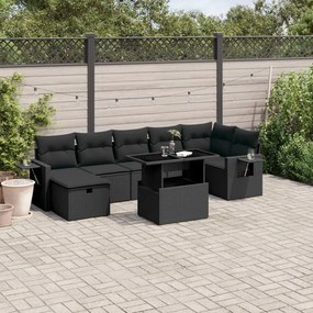 3274985 vidaXL Set mobilier de grădină cu perne, 8 piese, negru, poliratan