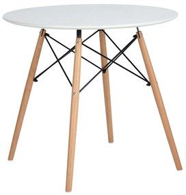 Masă dining, alb mat/fag, diametru 120 cm, DEMIN