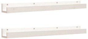 823595 vidaXL Rafturi de perete, 2 buc., alb, 110x12x9 cm, lemn masiv de pin
