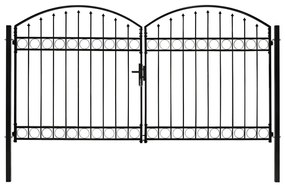 vidaXL Poartă de gard dublă cu arcadă, negru, 300 x 175 cm, oțel