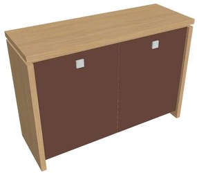 Dulap mic Verno 128 x 46 x 90 cm, uși de sticlă, stejar deschis / maro