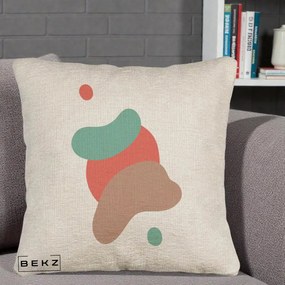 Perna Decorativa Abstract Forme Fluide Coral, 40x40 cm, Bej Canapea, Husa Detasabila, Perna Inclusa, BEKZ®