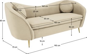 Canapea cu 3 locuri de design, ţesătură Velvet bejgold crom auriu, EZIO TYP 3