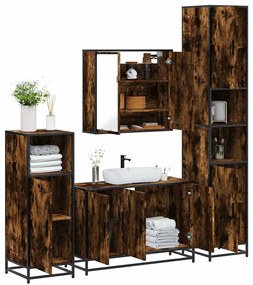 vidaXL Set de mobilier de baie 4 piese Lemn prelucrat de stejar afumat