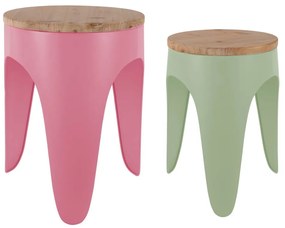 Scaune tip taburet verzi/roz 2 buc. din metal Double Funky – Leitmotiv