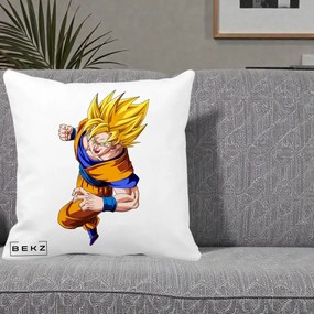 Perna Personalizata Dragon Ball Goku Super Saiyan 2 Lupta, 40x40 cm, Alba Mata, Husa Detasabila, Perna Inclusa, BEKZ®