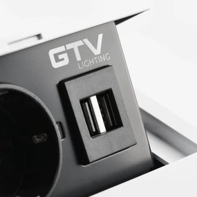 Priză încorporabilă în blat Avaro GTV, 1 priză Schuko, 2 x USB A, alb L:135 mm; l:135 mm, Aluminiu/Plastic, Alb