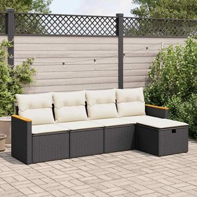 3325899 vidaXL Set mobilier de grădină cu perne, 5 piese, negru, poliratan