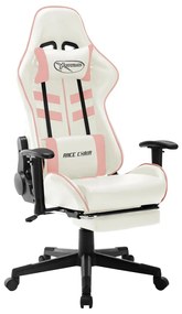 Scaun pentru jocuri, alb si roz, piele artificiala 1, Alb si roz, Cu suport de picioare