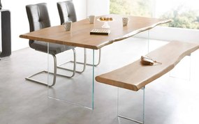 Masă lemn masiv Dining Roger Stejar Picioare Sticlă 200/220/240/, 260 × 100 × 78 cm - 180x80