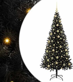 vidaXL Brad de Crăciun cu 300 LED cu suport Negru 210 cm PVC