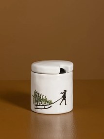 Zahărniță din ceramică albă cu motive de iarnă pictate manual, 7 × 6,5 cm, „Slalom"