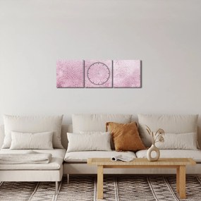 Tablou - Mandala pe zid roz (cu ceas) (90x30 cm)