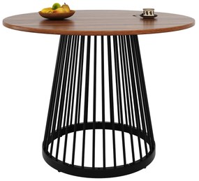 Masă rotundă pentru 4 persoane, Culoare naturală+Negru | Aosom Romania
