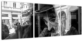 Tablou - Charles Chaplin la Praga (cu ceas) (90x30 cm)