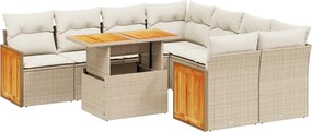 vidaXL Set canapele de grădină, 9 piese, cu perne, bej, poliratan