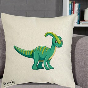 Perna Decorativa Parasaur Verde, 40x40 cm, Ecru, Husa Detasabila, Perna Inclusa, BEKZ®