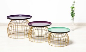 Set 3 masute de cafea rotunde din metal Laudatio 50x50x42 cm mov/lila/verde deschis