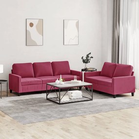 vidaXL Set canapele cu perne, 2 piese, roșu vin, catifea