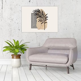 Tablou pe sticlă - Abstracție cu frunze tropicale N⁰3 (70x50 cm)