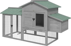 PawHut Cotet pentru găini din lemn adăpost cu tarc exterior cuib rampă tavă extractabilă pentru 2-4 găini 168x75x103cm Gri | Aosom Romania