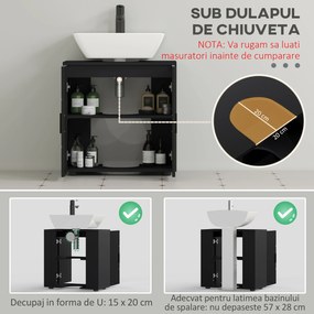 Kleankin Dulap pentru chiuveta de baie cu 2 usi, dulap pentru chiuveta cu piedestal din lemn cu raft reglabil, negru | Aosom Romania