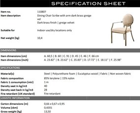 Scaun cu brate elegant, tapitat cu catifea, LUX Scribe 110807 HZ
