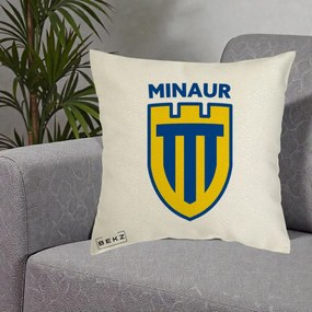 Perna Personalizata Minaur Baia Mare Fotbal, 40x40 cm, Ecru, Husa Detasabila, Perna Inclusa, BEKZ®