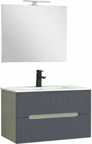 Trent Mobilier de baie 80 cm lavoar ceramic (2 sertare) cu oglindă 60x80 cm verde măslin-gri antracit